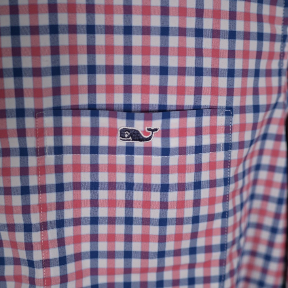 Vineyard Vines Mens L Performance Gingham long sleeve Shirt 4th of July Preppy - Picture 5 of 9
